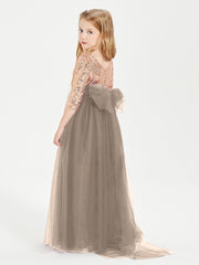 Robe Étincelante de Demoiselle d'Honneur Junior Top en Paillettes Taupe