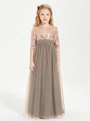 Robe Étincelante de Demoiselle d'Honneur Junior Top en Paillettes Taupe