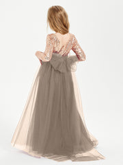 Robe Étincelante de Demoiselle d'Honneur Junior Top en Paillettes Taupe