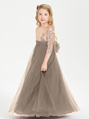 Robe Étincelante de Demoiselle d'Honneur Junior Top en Paillettes Taupe