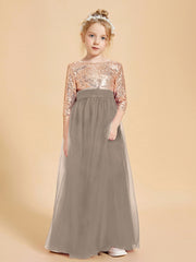 Robe Étincelante de Demoiselle d'Honneur Junior Top en Paillettes Taupe