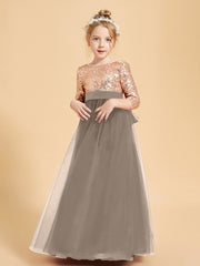 Robe Étincelante de Demoiselle d'Honneur Junior Top en Paillettes Taupe