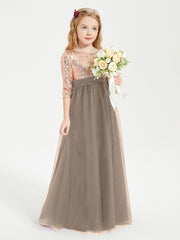 Robe Étincelante de Demoiselle d'Honneur Junior Top en Paillettes Taupe