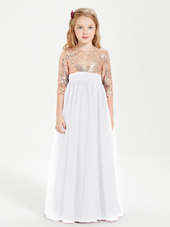 Robe Étincelante de Demoiselle d'Honneur Junior Top en Paillettes Blanc