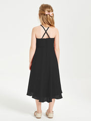 Junior Robes de Demoiselle d'Honneur Longueur de Mollet avec Jupe Asymétrique Noir