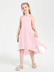 Junior Robes de Demoiselle d'Honneur Longueur de Mollet avec Jupe Asymétrique Rose Pâle