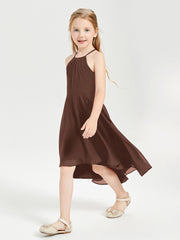 Junior Robes de Demoiselle d'Honneur Longueur de Mollet avec Jupe Asymétrique Chocolat