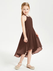 Junior Robes de Demoiselle d'Honneur Longueur de Mollet avec Jupe Asymétrique Chocolat