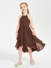 Junior Robes de Demoiselle d'Honneur Longueur de Mollet avec Jupe Asymétrique Chocolat