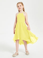 Junior Robes de Demoiselle d'Honneur Longueur de Mollet avec Jupe Asymétrique Citron
