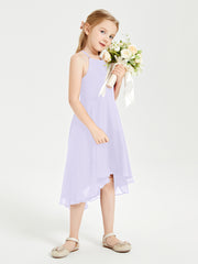 Junior Robes de Demoiselle d'Honneur Longueur de Mollet avec Jupe Asymétrique Lilas