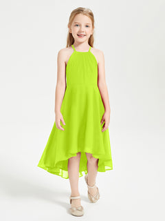 Junior Robes de Demoiselle d'Honneur Longueur de Mollet avec Jupe Asymétrique Vert Citron