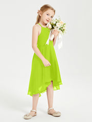 Junior Robes de Demoiselle d'Honneur Longueur de Mollet avec Jupe Asymétrique Vert Citron