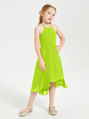 Junior Robes de Demoiselle d'Honneur Longueur de Mollet avec Jupe Asymétrique Vert Citron