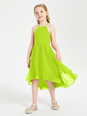 Junior Robes de Demoiselle d'Honneur Longueur de Mollet avec Jupe Asymétrique Vert Citron