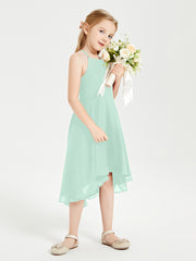 Junior Robes de Demoiselle d'Honneur Longueur de Mollet avec Jupe Asymétrique Vert Menthe