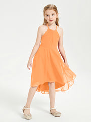 Junior Robes de Demoiselle d'Honneur Longueur de Mollet avec Jupe Asymétrique Orange