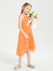 Junior Robes de Demoiselle d'Honneur Longueur de Mollet avec Jupe Asymétrique Orange