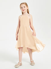 Junior Robes de Demoiselle d'Honneur Longueur de Mollet avec Jupe Asymétrique Pêche