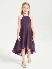 Junior Robes de Demoiselle d'Honneur Longueur de Mollet avec Jupe Asymétrique Plum