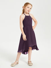 Junior Robes de Demoiselle d'Honneur Longueur de Mollet avec Jupe Asymétrique Plum