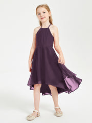 Junior Robes de Demoiselle d'Honneur Longueur de Mollet avec Jupe Asymétrique Plum