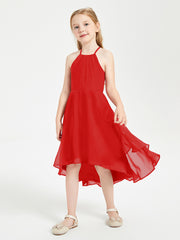 Junior Robes de Demoiselle d'Honneur Longueur de Mollet avec Jupe Asymétrique Rouge