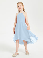 Junior Robes de Demoiselle d'Honneur Longueur de Mollet avec Jupe Asymétrique Bleu Ciel