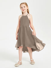 Junior Robes de Demoiselle d'Honneur Longueur de Mollet avec Jupe Asymétrique Taupe