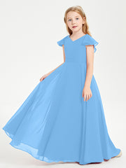 Robe de Demoiselle d'Honneur Junior en Mousseline Délicate Bleu