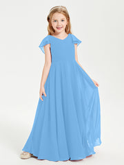 Robe de Demoiselle d'Honneur Junior en Mousseline Délicate Bleu
