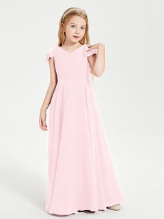 Robe de Demoiselle d'Honneur Junior en Mousseline Délicate Rose Pâle