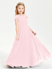 Robe de Demoiselle d'Honneur Junior en Mousseline Délicate Rose Pâle