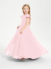 Robe de Demoiselle d'Honneur Junior en Mousseline Délicate Rose Pâle