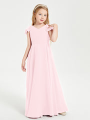 Robe de Demoiselle d'Honneur Junior en Mousseline Délicate Rose Pâle