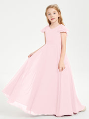 Robe de Demoiselle d'Honneur Junior en Mousseline Délicate Rose Pâle