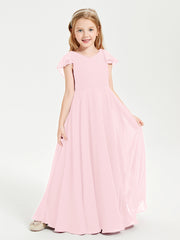 Robe de Demoiselle d'Honneur Junior en Mousseline Délicate Rose Pâle