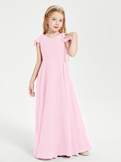 Robe de Demoiselle d'Honneur Junior en Mousseline Délicate Rose Bonbon