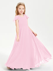 Robe de Demoiselle d'Honneur Junior en Mousseline Délicate Rose Bonbon
