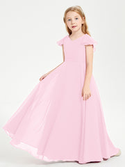 Robe de Demoiselle d'Honneur Junior en Mousseline Délicate Rose Bonbon