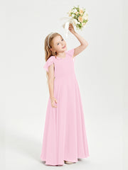 Robe de Demoiselle d'Honneur Junior en Mousseline Délicate Rose Bonbon