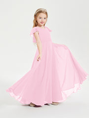 Robe de Demoiselle d'Honneur Junior en Mousseline Délicate Rose Bonbon