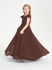 Robe de Demoiselle d'Honneur Junior en Mousseline Délicate Chocolat