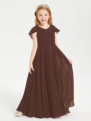 Robe de Demoiselle d'Honneur Junior en Mousseline Délicate Chocolat