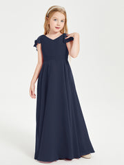 Robe de Demoiselle d'Honneur Junior en Mousseline Délicate Bleu Marine