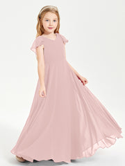 Robe de Demoiselle d'Honneur Junior en Mousseline Délicate Rose Poudré