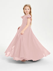 Robe de Demoiselle d'Honneur Junior en Mousseline Délicate Rose Poudré