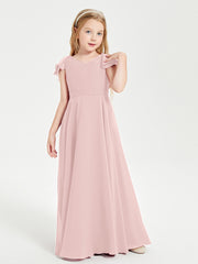 Robe de Demoiselle d'Honneur Junior en Mousseline Délicate Rose Poudré