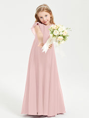 Robe de Demoiselle d'Honneur Junior en Mousseline Délicate Rose Poudré