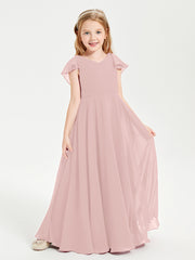 Robe de Demoiselle d'Honneur Junior en Mousseline Délicate Rose Poudré